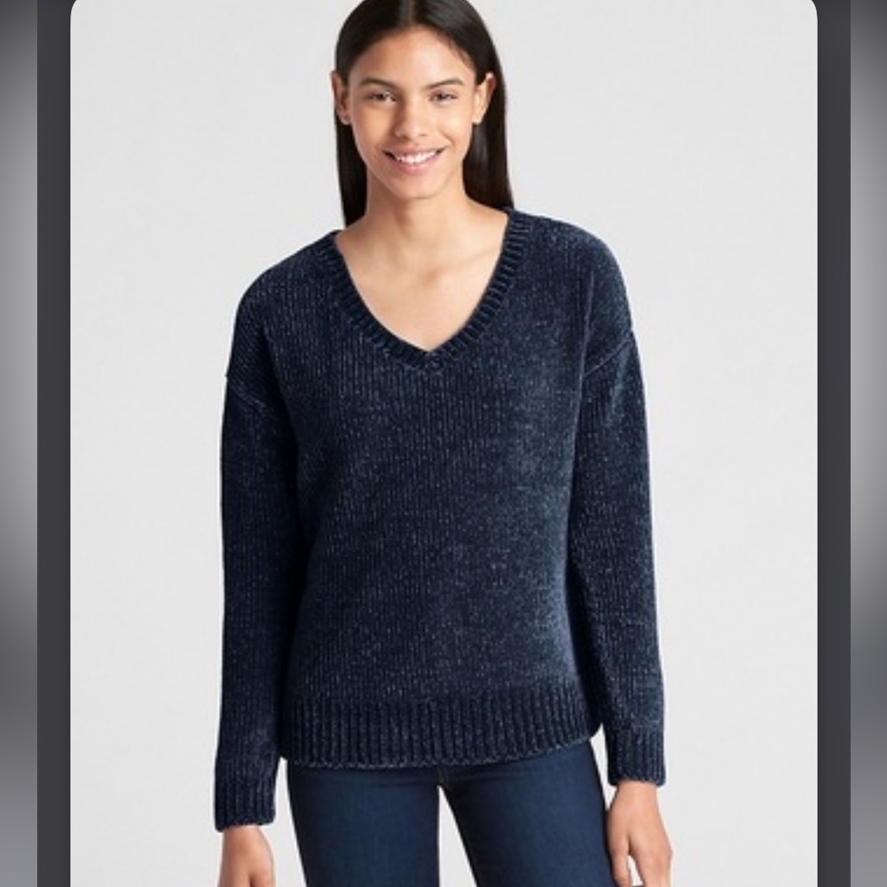 GAP Chenille V-Neck Pullover Blue Sweater